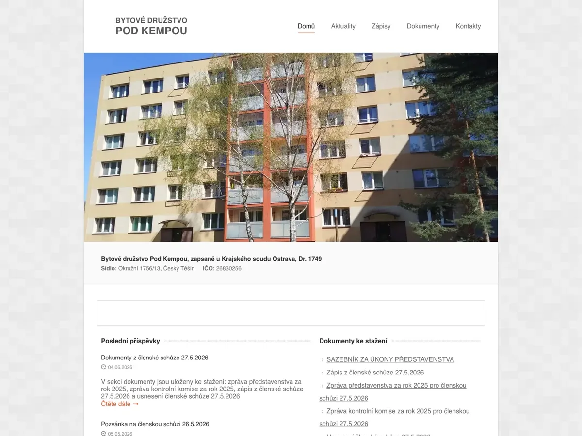 Web pro Bytové družstvo Pod Kempou